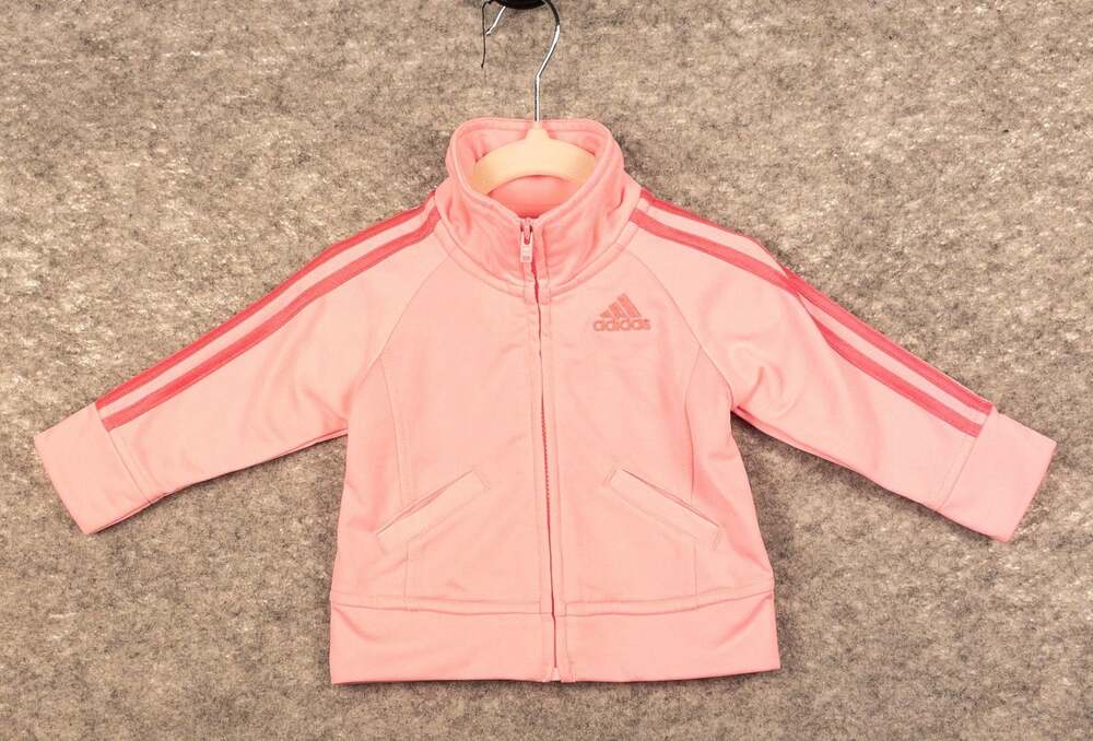 Adidas Baby Girls Track Jacket Pink Striped Embroidered Logo Size 6M